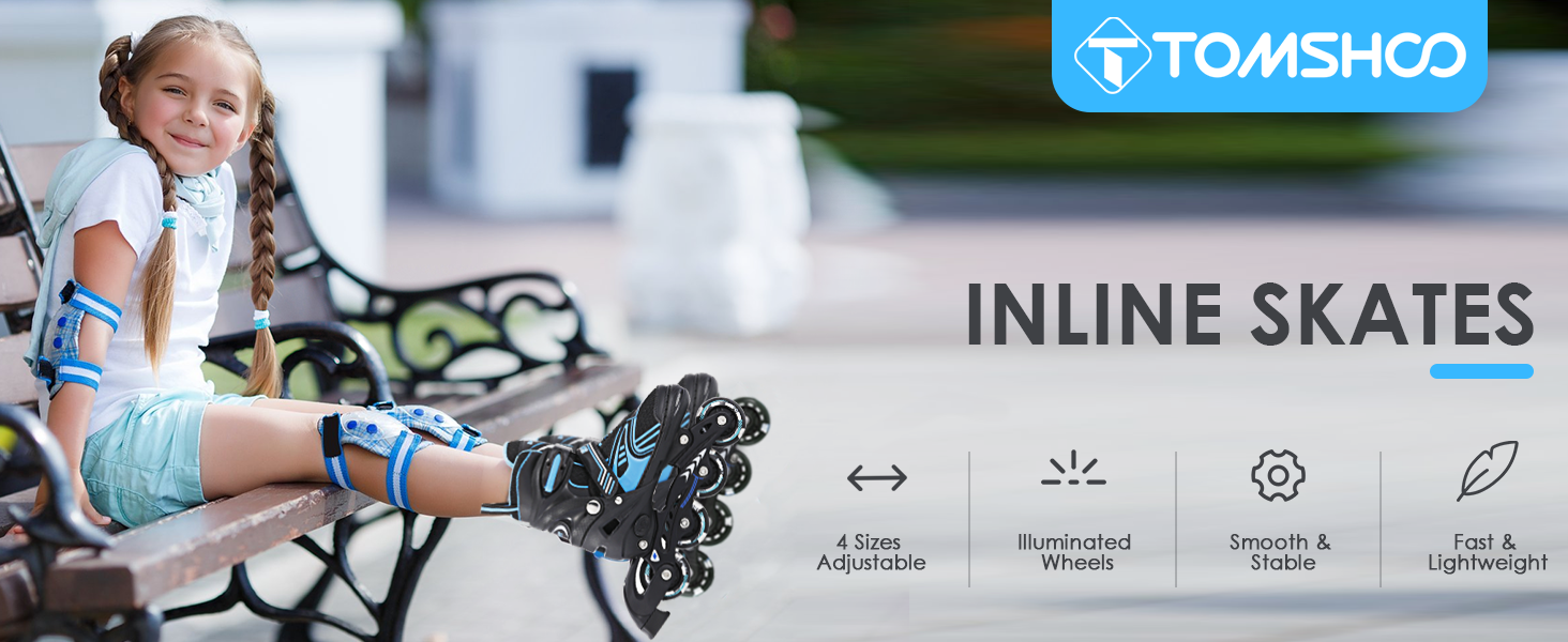 Інлайнерожі TOMSHOO з LED-колесами, регульовані, для дітей та дорослих, блакитні