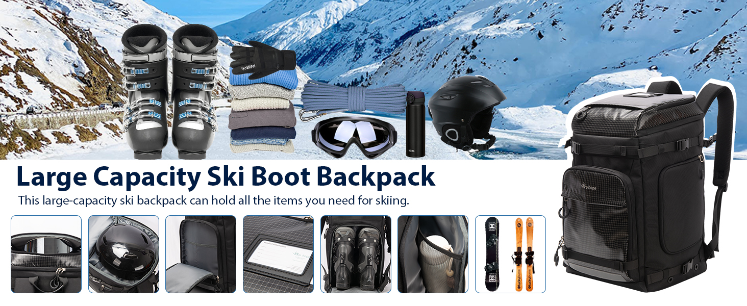 Чорний рюкзак HP 70L для гірськолижного спорядження з відділенням для шолома