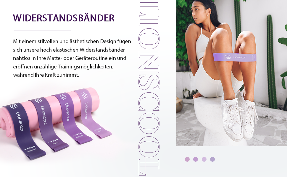 Набір для пілатесу LIONSCOOL Magic Circle з міні-м'ячем, стрічками та інструкцією – фіолетовий
