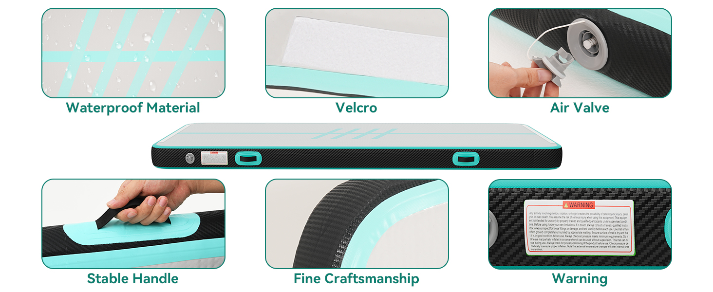 DWVO Килимок для гімнастики та акробатики Air Matte Track, 3/4M, 10см, з повітряним насосом, для тренувань, йоги, фітнесу, акробатики, гімнастики, на відкритому повітрі, зелений