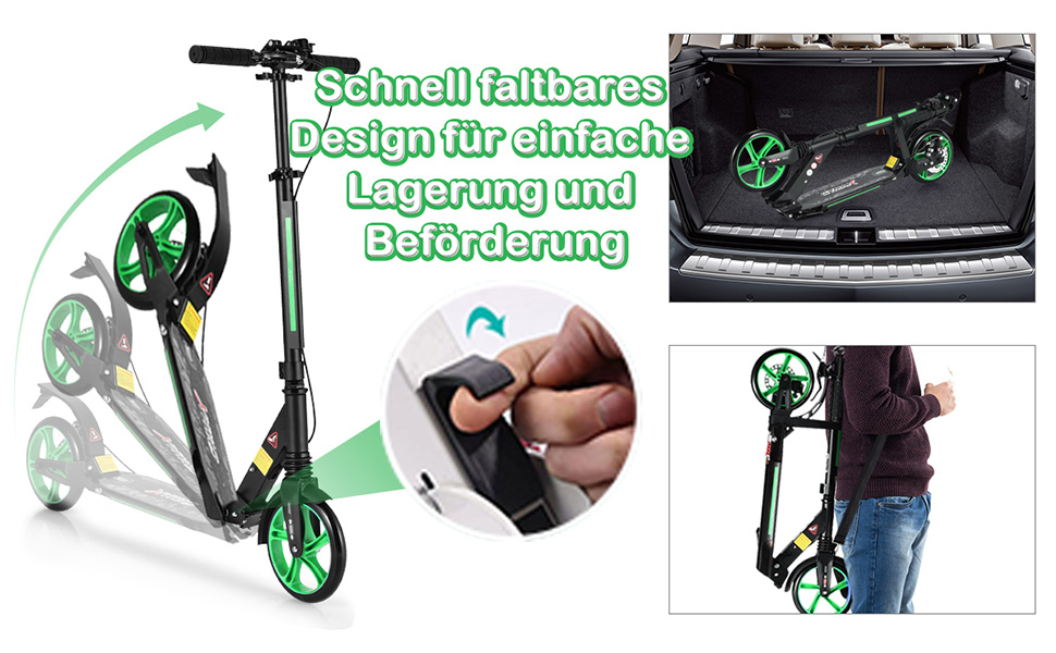 COSTWAY Розкладний самокат для дітей та дорослих, зелений, з дзвіночком та підставкою, до 100 кг