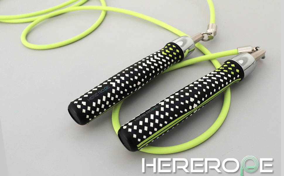Стрибкове кабель HEREROPE 1/4LB з підшипниками для швидкості, кардіо, боксу та фітнесу. Зручні ергономічні ручки, неплутане кабель Neo-Green M - 2.59м (для зросту 1.65м - 1.73м)