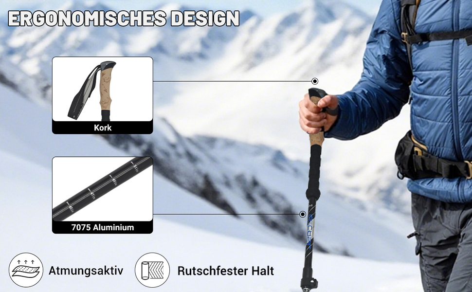 Жінські та чоловічі палиці для скандинавської ходьби, 2 шт. Телескопічні палиці для ходьби та трекінгу з алюмінію з гумовими амортизаторами (ергономічна ручка, чорний колір)