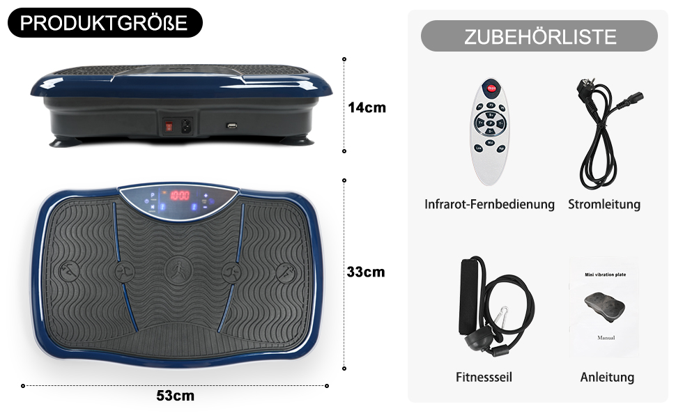 Віброплатформа для тренувань всього тіла Triclicks - 5 програм, з пультом, стрічки, для дому, схуднення, блакитна