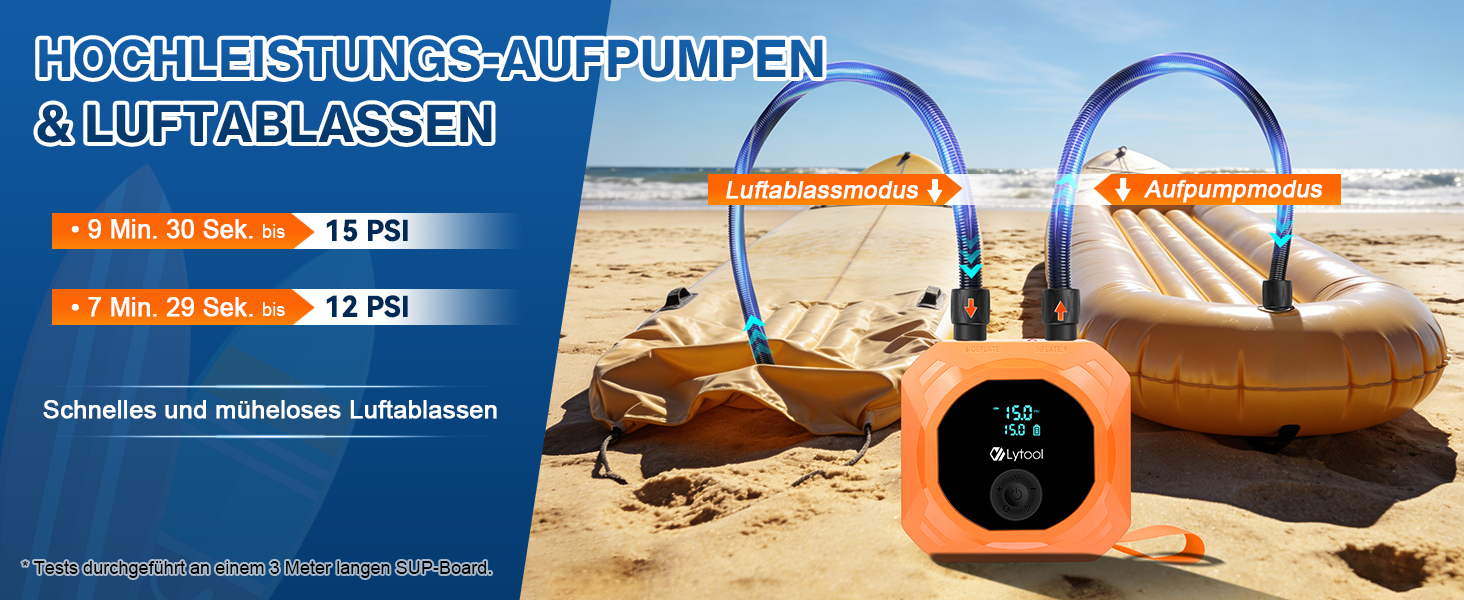 Електричний акумуляторний насос для SUP Lytool 50 PSI, компресор 12V DC та Type-C з функцією автостопу та LED-підсвіткою для сапбордів, човнів, каяків та кайтсерфінгу