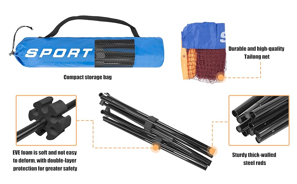 Набір для бадмінтону та піклболу AKOZLIN: регульована висота, сумка для перенесення, універсальне поле для бадмінтону, волейболу, тенісу, піклболу та футбольного тенісу
