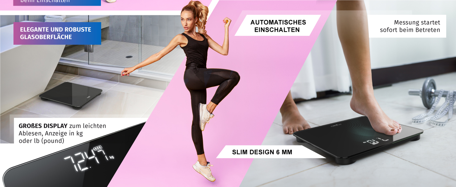 Електронні ваги MyBeo - ваги для тіла зі скла, 5-180 кг, великий LCD дисплей, kg/lb, датчики DMS, скло 6 мм, автоматичне вмикання, чорний колір