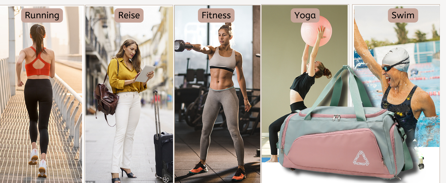 Спортивна сумка для жінок 45L з відділенням для взуття, мокрою сумкою, водонепроникна, для подорожей, спортзалу, басейну. Сумка-рюкзак для фітнесу, спорту, подорожей. Зелена/Рожева.