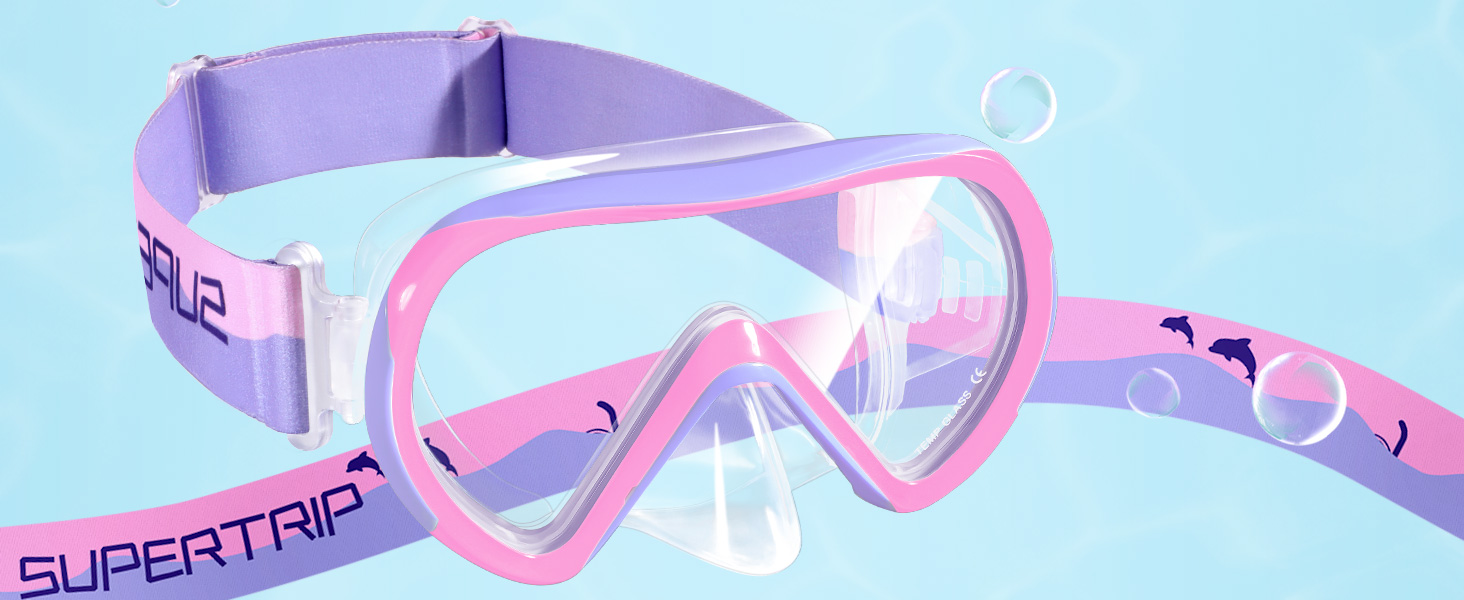 Дитяча маска для плавання та снорклінгу Supertrip, 6-14 років, скло, рожево-фіолетовий