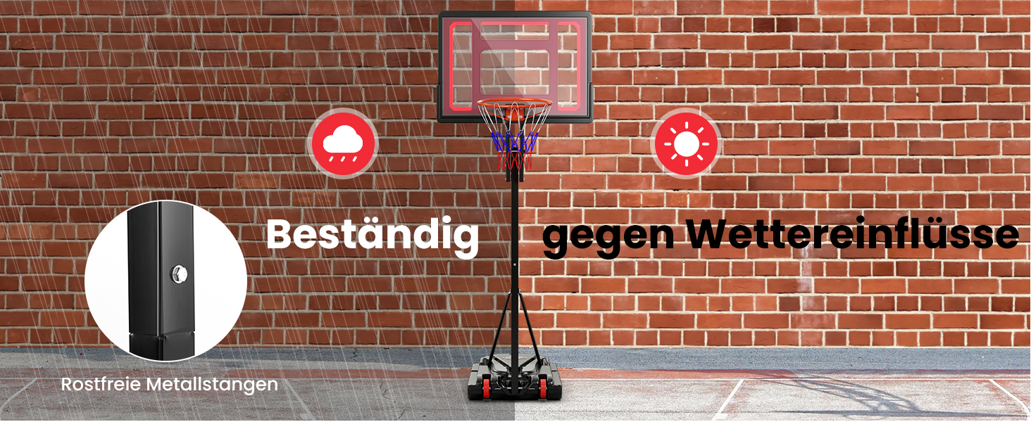 Баскетбольний кошик GOPLUS вуличний з підставкою, регульована висота 105-260 см, портативний баскетбольний стенд на колесах для дітей та підлітків