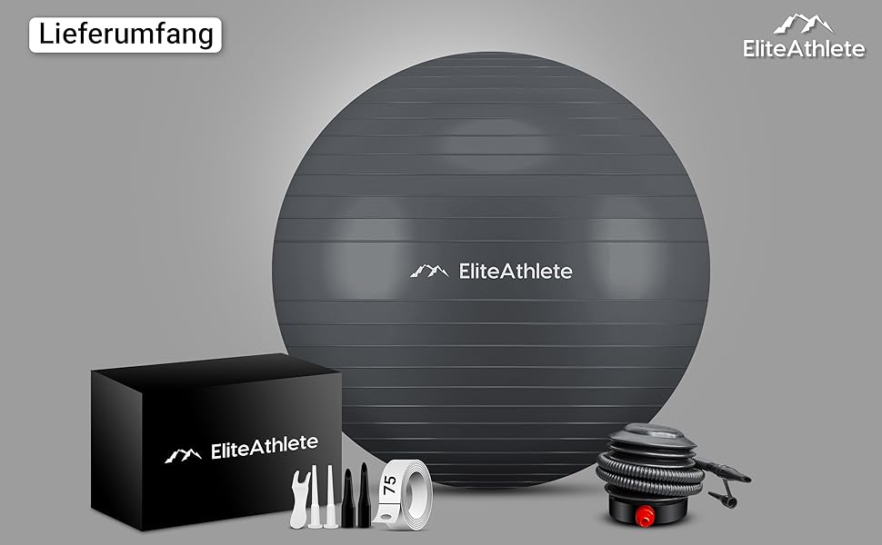 Фітбол для фітнесу та йоги Elite Athlete 75 см: ергономічний м'яч для офісу, фітнесу, вагітності та пілатесу з системою Anti-Burst