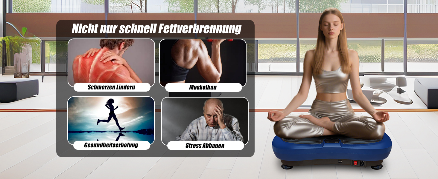 Вібраційна платформа для фітнесу: тренування вдома, 99 рівнів інтенсивності, 5 програм, Bluetooth, масаж, розвиток м'язів