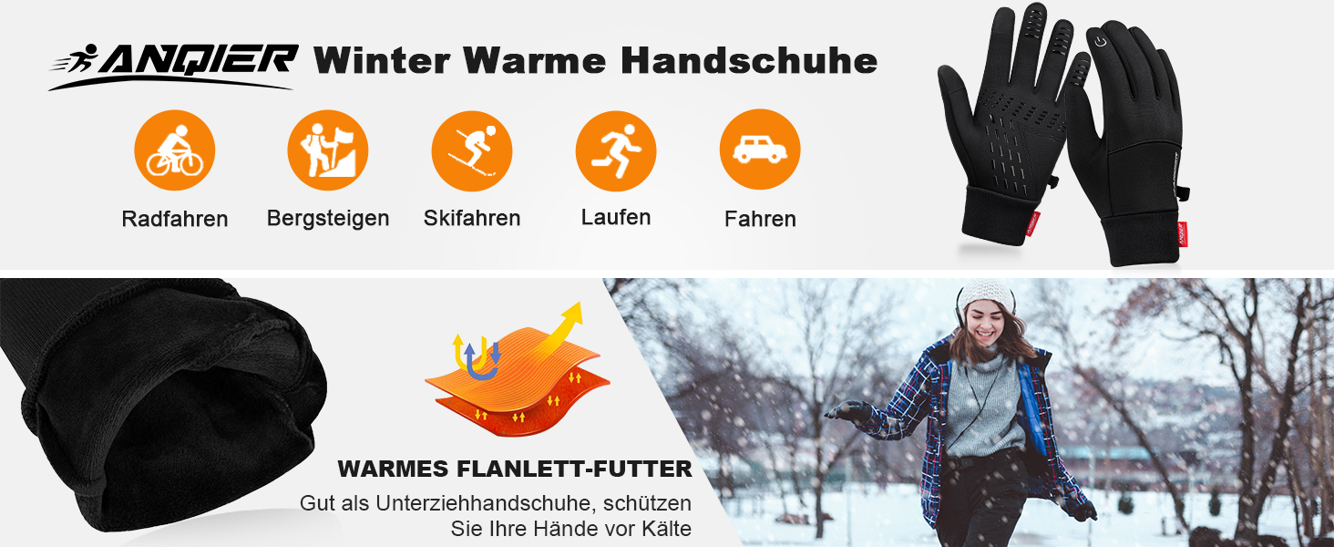 Велосипедні рукавички Anqier для чоловіків та жінок. Зимові рукавички для їзди на велосипеді, теплі, водонепроникні, з сенсорним екраном, спортивні, з антиковзким покриттям.
