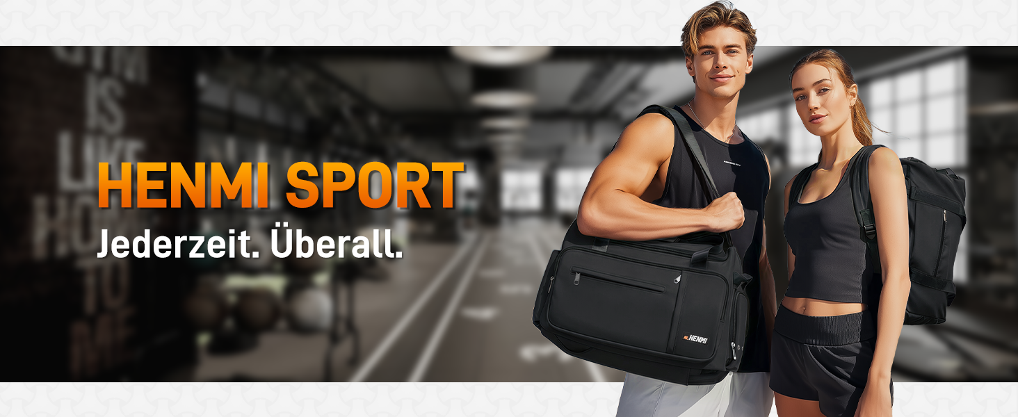 Спортивна сумка HENMI для залу та подорожей, 43 л, з відділенням для взуття та вологих речей, складана сумка для тренувань (Чорна)