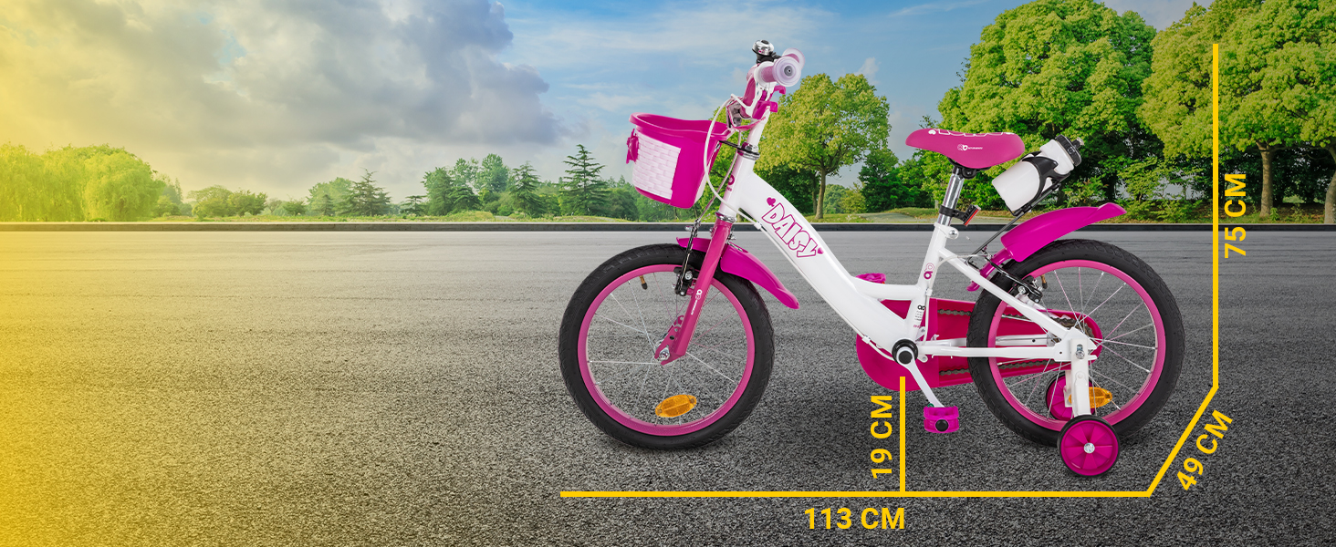 Дитяче велосипед Actionbikes Daisy 12/16 дюймів з V-Brake гальмами | Для дітей 2-9 років | З брудозахисниками | Підходить для дівчаток та хлопчиків