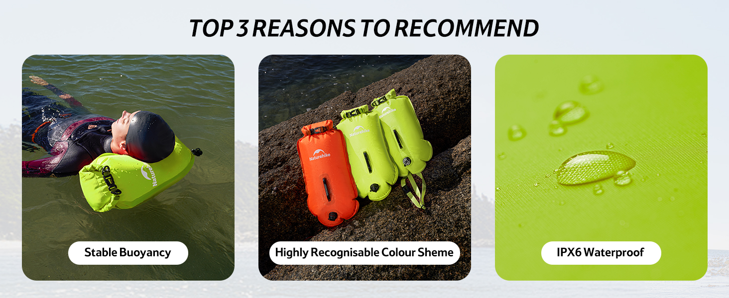 Надувна плавуча шина Naturehike 18L з двома повітряними камерами, водонепроникний мішок-рюкзак для плавання, пляжу, з регульованим поясом, зелений