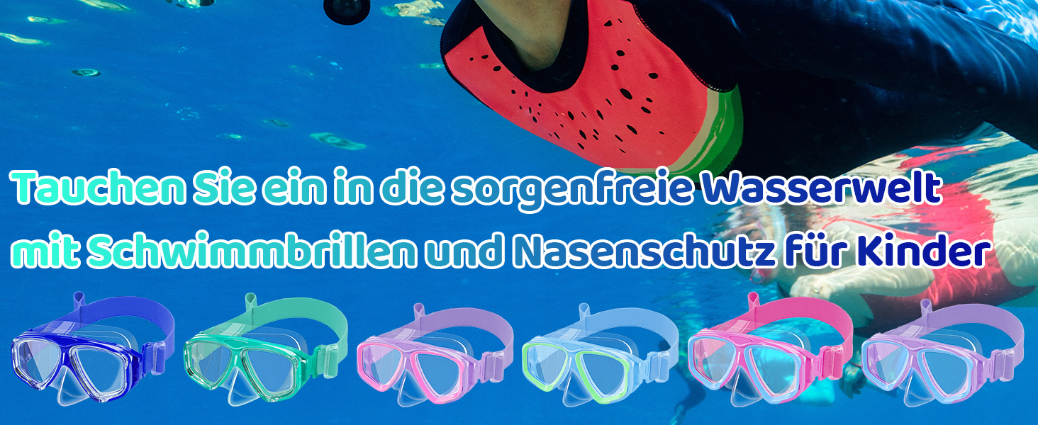 Дитячі окуляри для плавання Vvinca з захистом носа та м'яким ремінцем, міцні, антизапітніючі та водонепроникні, для дітей 3-14 років, колір: темно-зелений