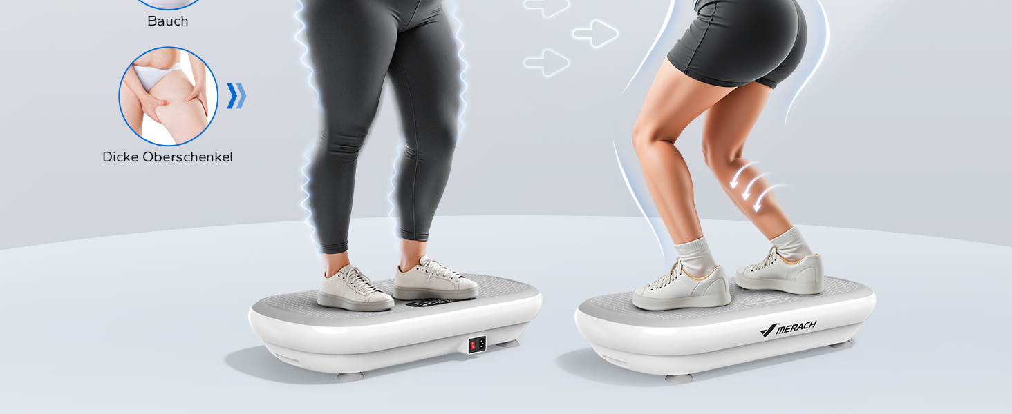 Вібраційна платформа MERACH для тренувань та фігури, амплітуда 13 мм, вантажопідйомність 200 кг, силіконовий педал, Bluetooth-динамік (сірий)