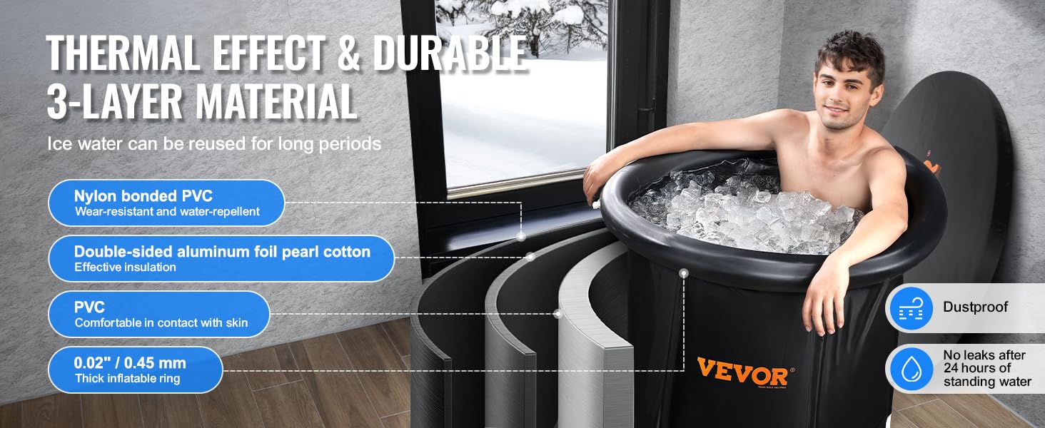 Есбадека VEVOR 80 см для холодної терапії, 290 л, надувна, з кришкою, для спортсменів