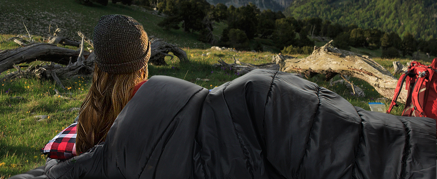 Спальний мішок XXL для дорослих, 3-4 сезони, фланель, кемпінг, зимовий, чорний, 230x90 см