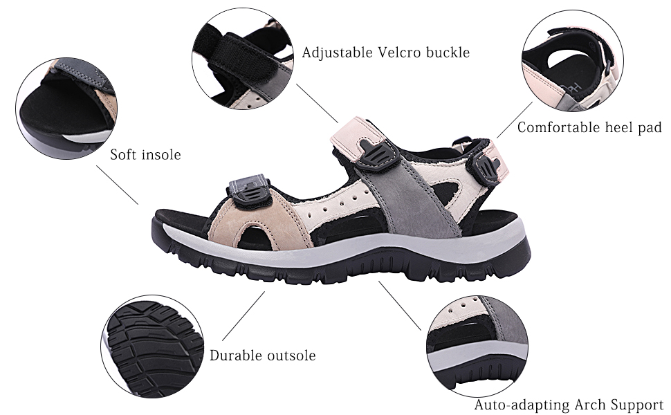 Жіночі літні спортивні сандалі Harssidanzar для туризму та активного відпочинку - шкіра, колір кавово-сірий, розмір 38 EU