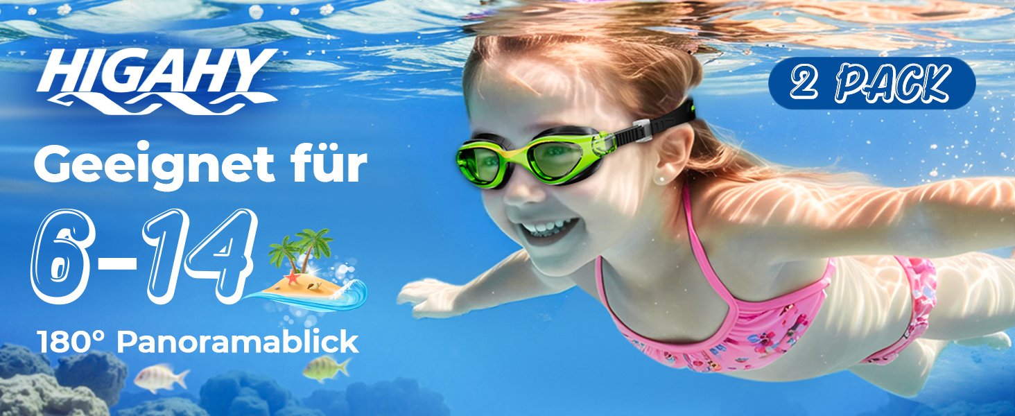 Дитячі окуляри для плавання Schwimmbrille: з UV-захистом та антифогом, водонепроникні, для хлопчиків та дівчаток 6-14 років (Чорно-сині + Зелені)