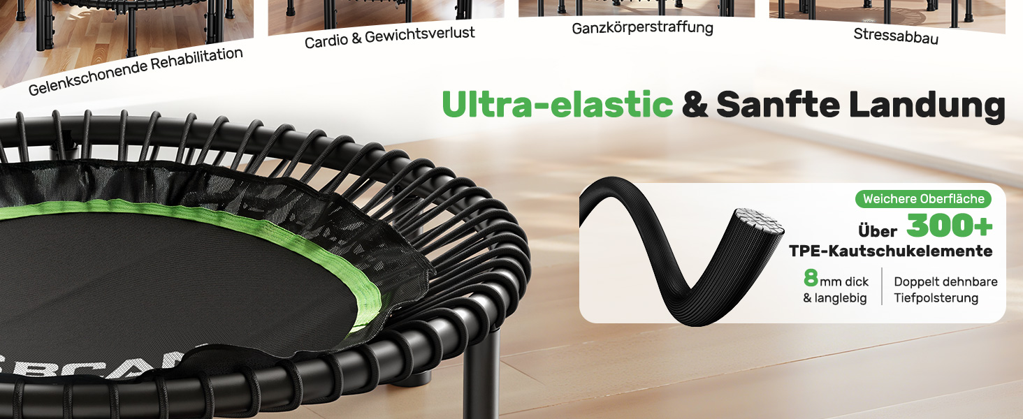 Трамплін для дорослих BCAN Rebounder 122 см, до 250 кг, з регульованою ручкою, для дому та вулиці, тренування всього тіла, зелений