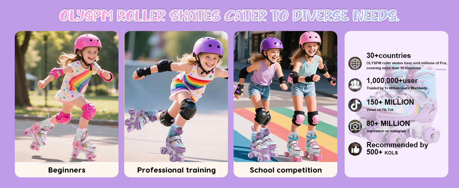 Дитячі ролики для катання, ролики для дівчаток та хлопчиків, регульовані, з LED, фіолетові, з сумкою для зберігання