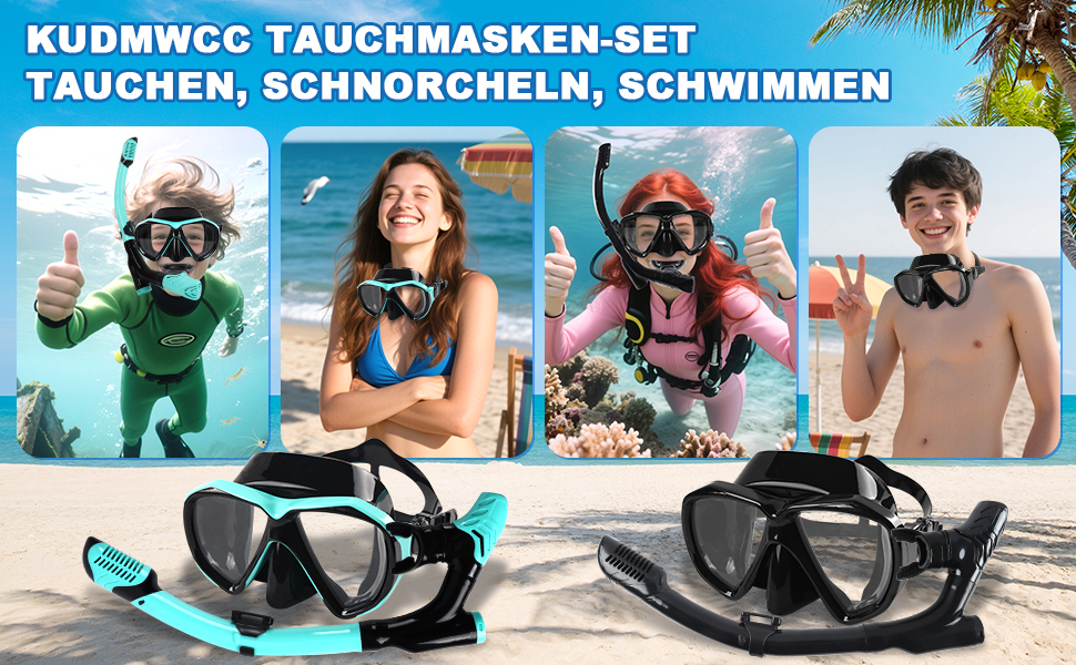 Набір для снорклінгу для дорослих та дітей: маска та трубка Dry, антизапітніння, анти-тік, чорний