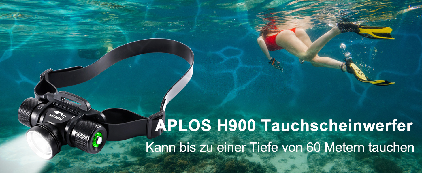 Ліхтар налобний APLOS H900 для дайвінгу 3000 люмен, водонепроникний до 60м, 5 режимів, IP68