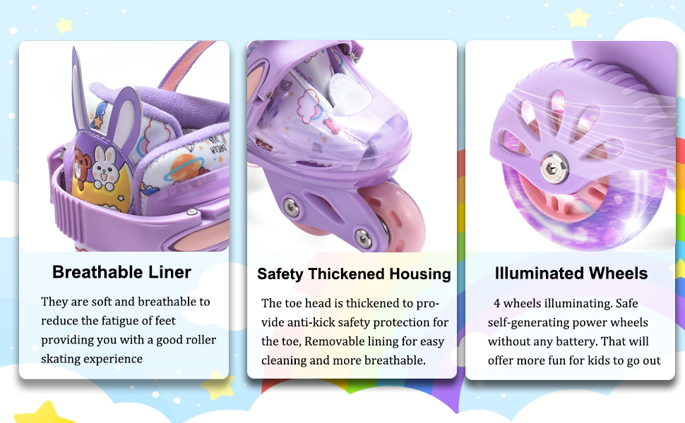 Роликові ковзани ERNAN для дітей, регульовані, для дівчаток та хлопчиків, безпечні, з великими колесами (фіолетовий)