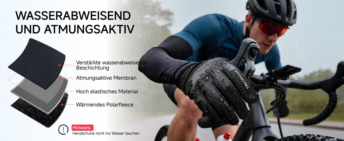 Терморукавички Trendoux для чоловіків та жінок, теплі велорукавички з флісовою підкладкою, сенсорні, водонепроникні, вітрозахисні, з антиковзанням, для бігу, їзди на велосипеді, водіння, чорні, XL