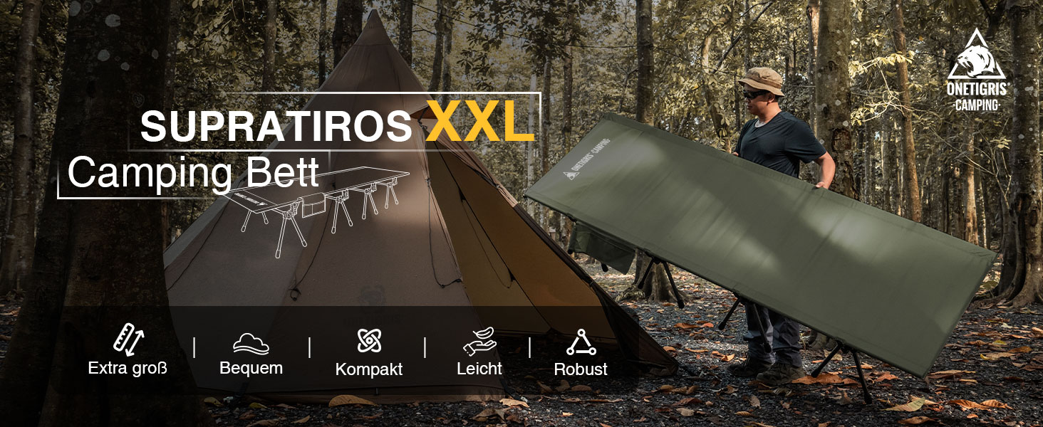 Ліжко похідне складане OneTigris SUPRATIROS XXL (220x80 см), зелений Ranger - для кемпінгу, подорожей, саду, офісу (до 180 кг)