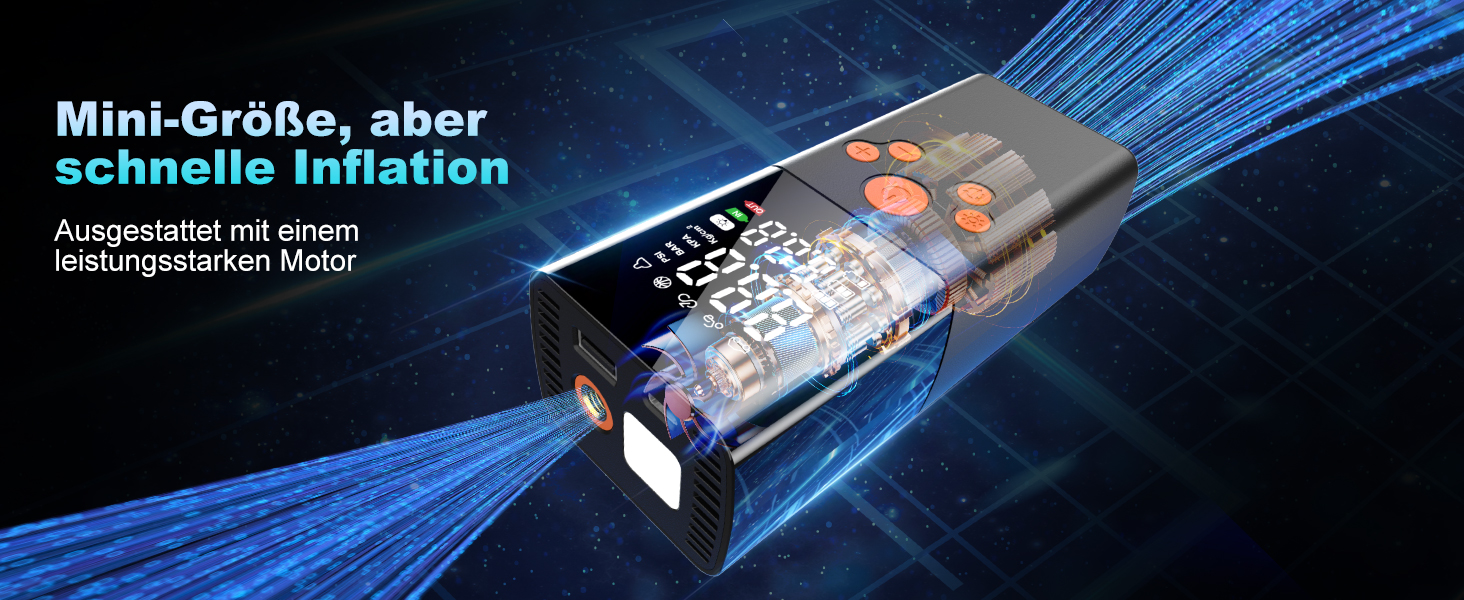 Електричний акумуляторний компресор-насос 150PSI 10000mAh з LCD-дисплеєм, портативний насос для шин і матраців