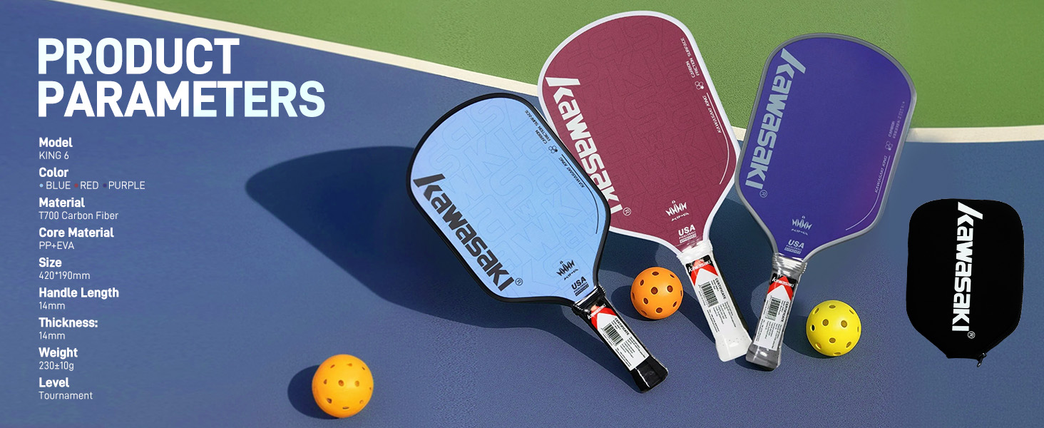 Рікетбол ракетка Kawasaki T700 з карбоновою поверхнею 14 мм, серцевиною з PP Honeycomb (CFS), схвалена USAPA, для змагань, з чохлом/намотуванням (серія King 6) Коричнева