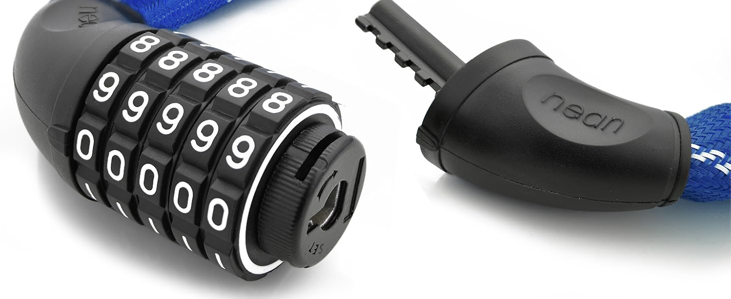 Надійне велозамок Nean з кодом, 6x6x900 мм, сталевий ланцюг, синій