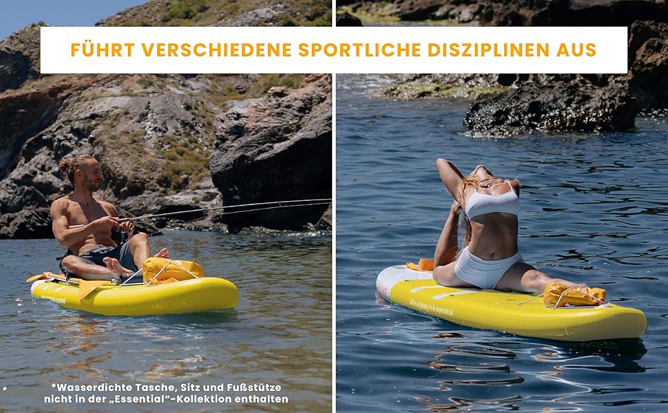 Надувний SUP-борд HUIIKE Stand Up Paddling Board з аксесуарами: весло, фіни, насос. Стабільний та міцний надувний SUP-борд 305x84x15 см, до 130 кг (Enjoyer Yellow - Essential)