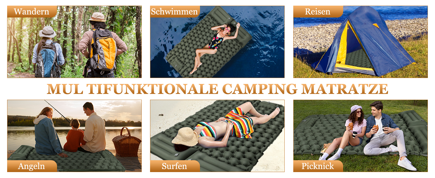 Кемпінговий килимок Satisure для 2 осіб: самонадувний, водовідштовхувальний, з насосом, для відпочинку на природі, на воді та в авто