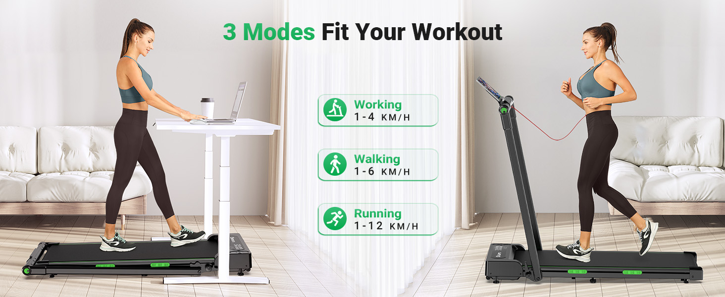 Бігова доріжка THERUN для дому, складний, з нахилом, 3 в 1 Walking Pad з 3 рівнями нахилу, 2.5PS, стіл-біговий тренажер з подвійною поверхнею для захисту колін, темно-зелений