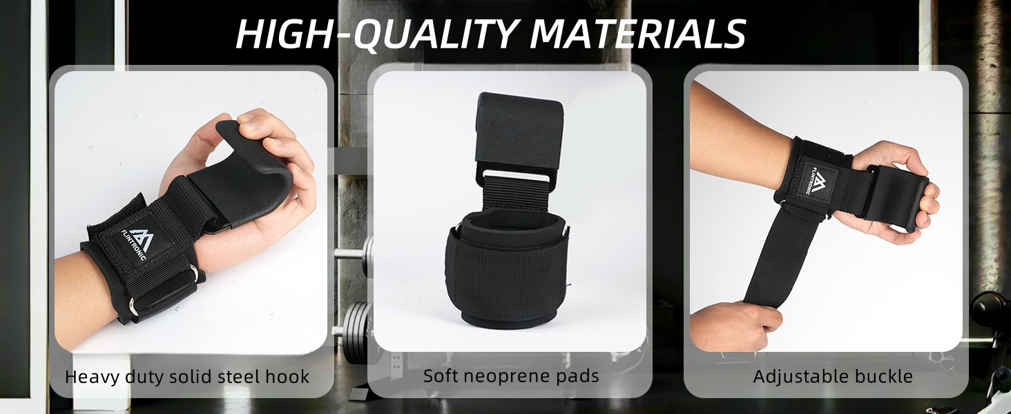 Напульсники для силових тренувань Flintronic Power Zughilfen, шкіряні напульсники для бодібілдингу, 8 мм неопренова підкладка та бавовна, 2 шт. (широка підкладка 6.7 см)