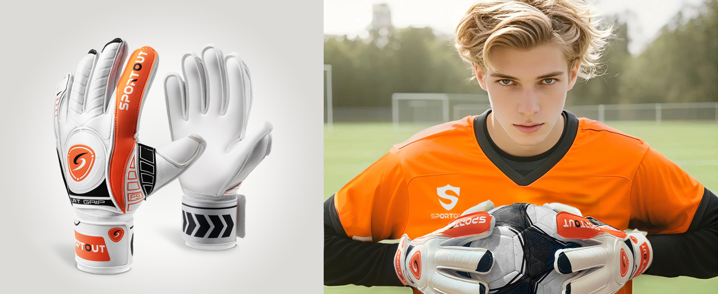 Воротарські рукавички Sportout з Fingersave, 4 мм латекс, для дітей, підлітків та дорослих, чорний, розмір 9