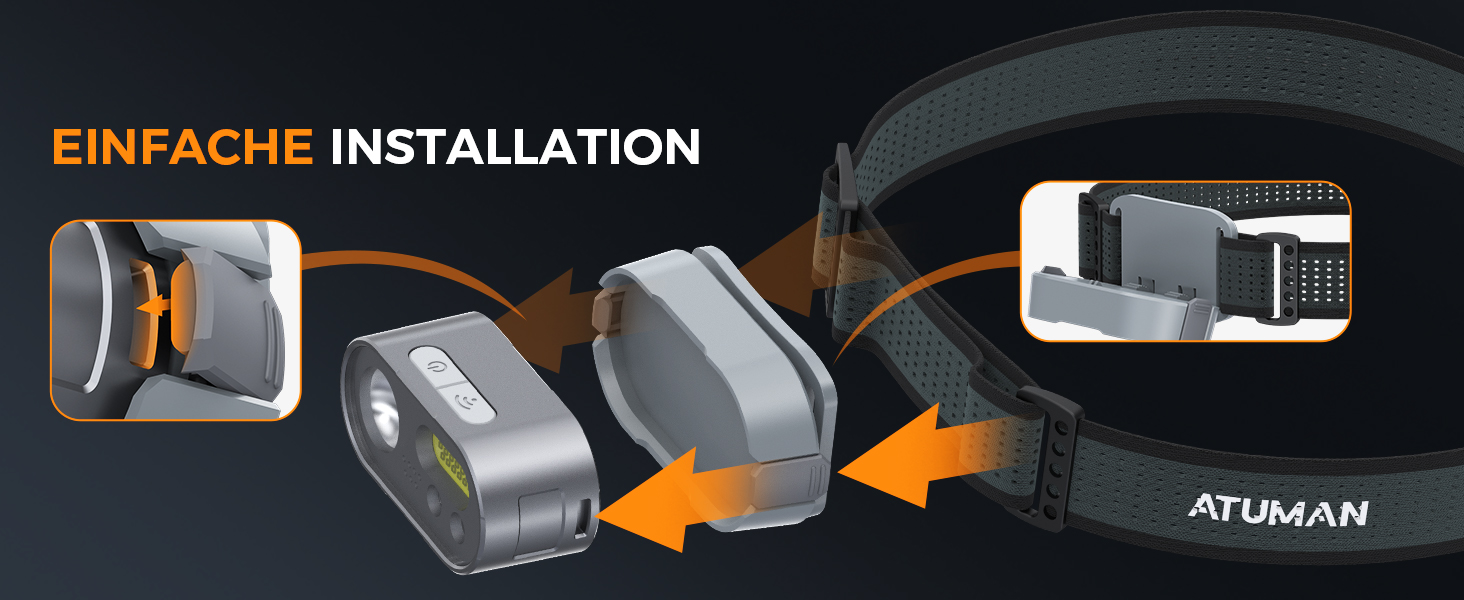 Налобний ліхтар ATuMan MH1 LED, 2 шт. з зарядним кейсом 6600mAh, 10 режимів світла, сенсор, IPX4, для кемпінгу/походів/бігу