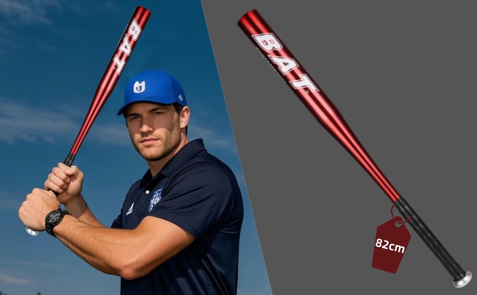 Бейсбольна бита 82 см (32 дюйми), алюмінієва з неслизькою ручкою, для самозахисту та бейсболу (червона)