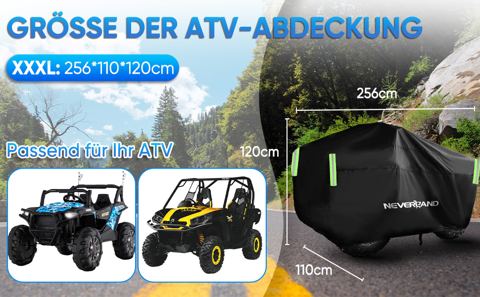 Водонепроникний чохол для квадроцикла ATV NEVERLAND (XXXL, 210x120x115 см), захисний покривал з тканини Oxford 300D з відбивачами, стійкий до UV, пилу та дощу, чорний
