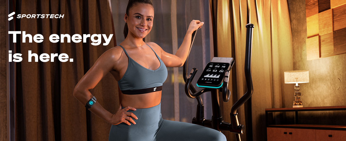 Еліптичний тренажер Sportstech CX700 для дому: 24 кг маховик, 24 рівні опору, LED дисплей, Bluetooth, пульсомір | Чорний