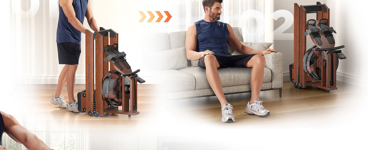 Гребний тренажер YOSUDA 2025 Neu Wasser - складаний, з Bluetooth, дисплеєм та регульованим тримачем для телефону. Максимальна висота користувача 190 см, вага 182 кг. Ідеально для домашніх тренувань.