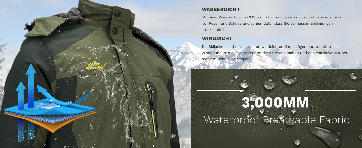 Зимова куртка KEFITEVD для чоловіків: водонепроникна, тепла, з підкладкою, для катання на лижах, спортивна, вітронепроникна, дихаюча, функціональна куртка з відстібаною капюшоном, XL, блакитна