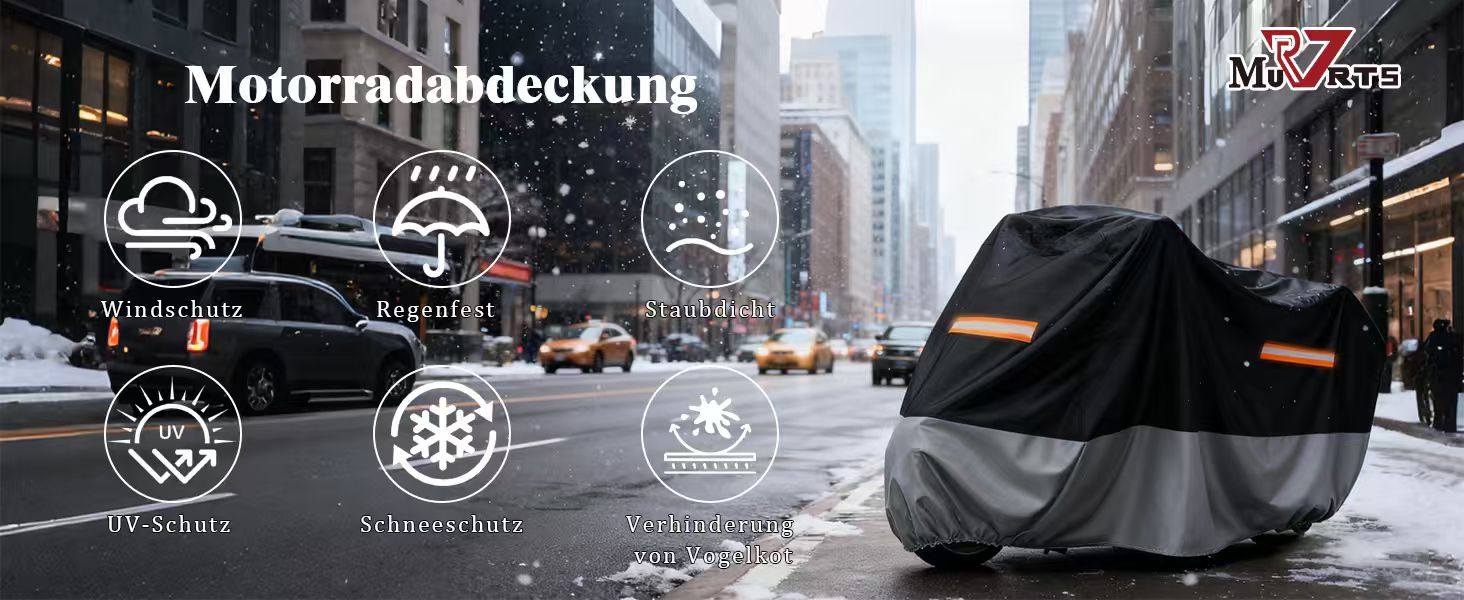 Захисний чохол для мотоцикла Motorrad 210D, водонепроникний, UV-стійкий, з світловідбиваючими смугами, для зберігання на вулиці та в приміщенні, 245 x 105 x 125 см