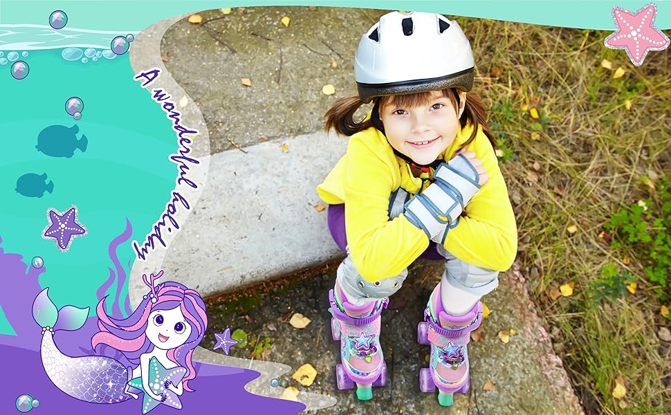 Дитячі ролики Meerjungfrau для дівчаток, 4 розміри, регульовані, з підсвічуванням, для початківців, фіолетові