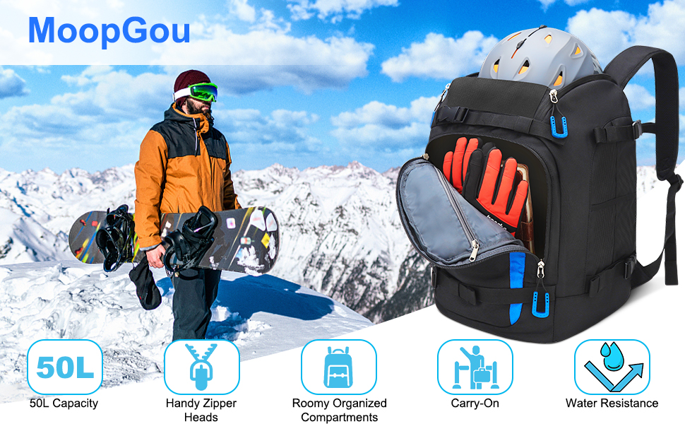 Чохол для лижних черевиків, 50 л, рюкзак-дорожник для лиж, 1680D Nylon, водонепроникний, для лиж, шолома, маски, рукавичок, одягу та лижного спорядження, аксесуари для чоловіків, жінок та підлітків